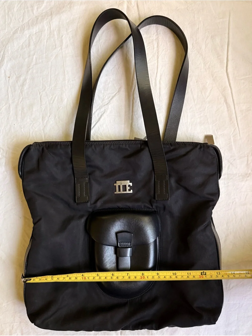 Iceberg Black Shoulder Tote with Front Pocket